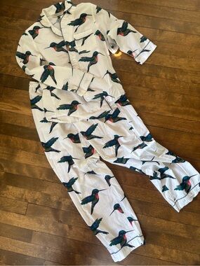 100% Cotton Their Nibs Hummingbird Print Pajama Set - White and Green